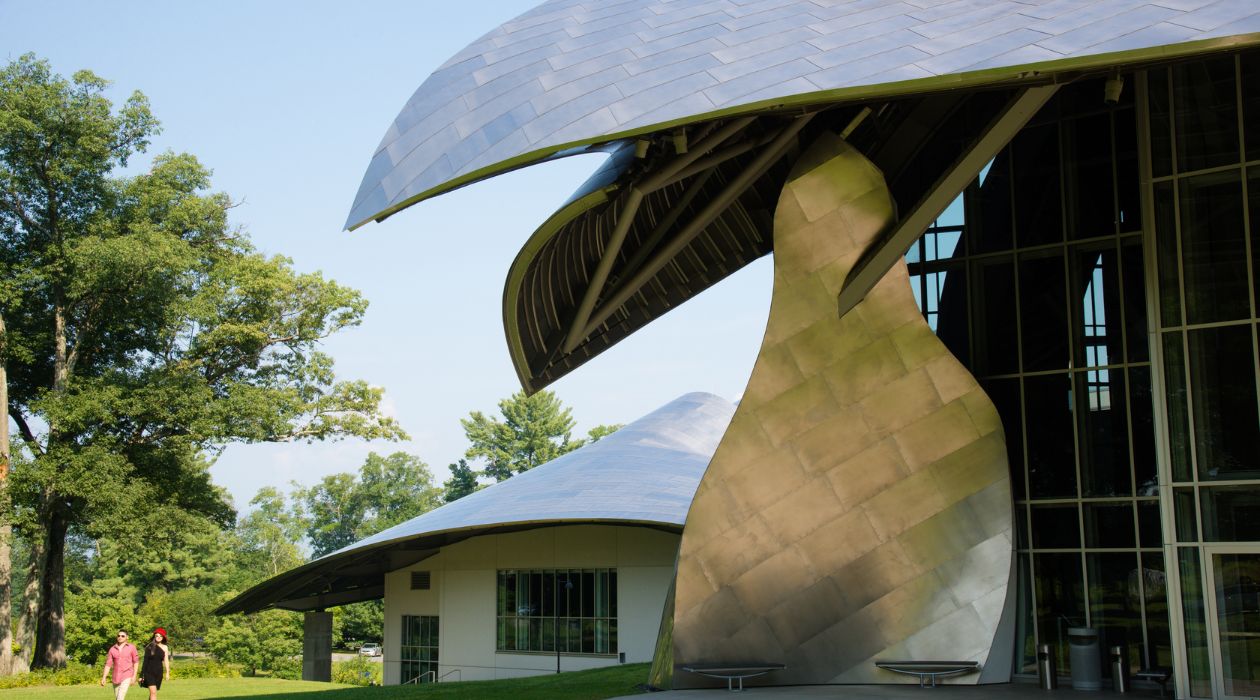 The exterior of the iconic Fisher Center at Bard College in Annandale on Hudson.